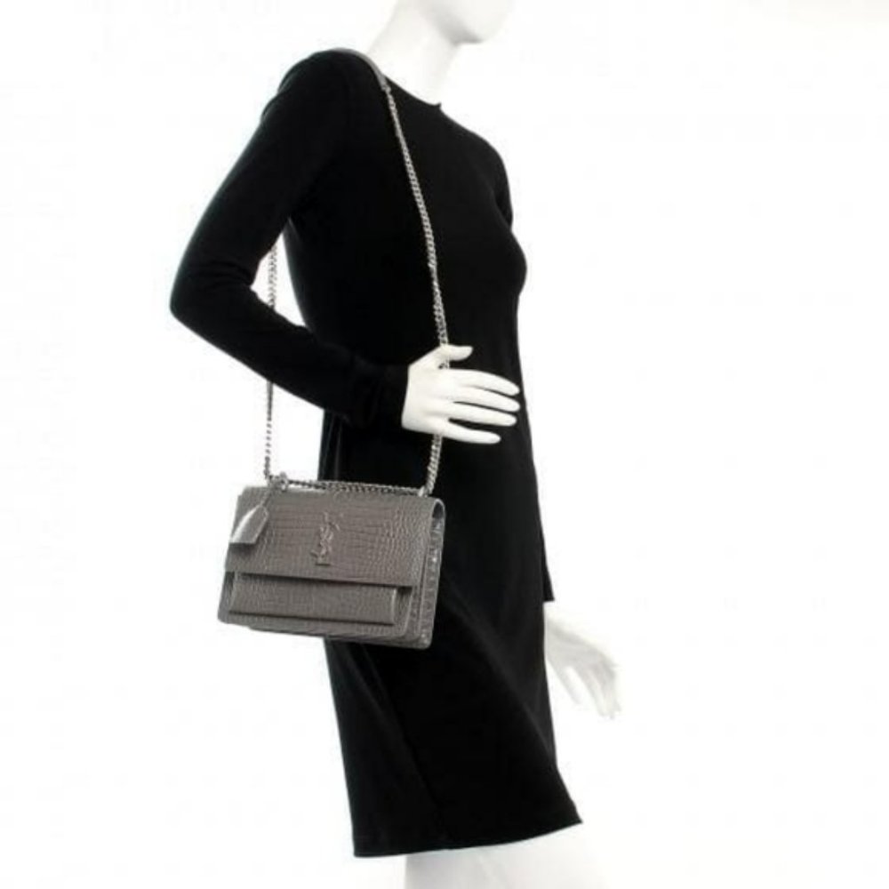 YSL SUNSET Medium Croc black Crossbody Brand New - Picture 15 of 15